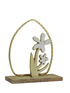 Artesign Nickel Aluminium Gold & Silver Floral Table <b>Decor</b> with Modern <b>Arch</b> Frame and Durable Wooden Base - Product Image 2