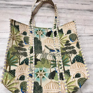 Bolso Tote de Algodón Acolchado Vintage con Cierre Abierto, Bordado Floral y Estampado a Mano para Compras o para Mujer, Verano Otoño - Product Image 1
