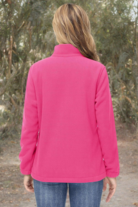 Veste polaire rose pour femme, fermeture éclair, col montant, couleur unie, légère, coupe classique, pour l'automne et les activités de plein air - Product Image 6