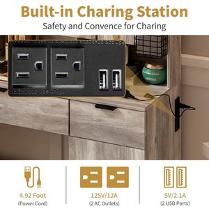 Large LED Lighted Mirror Vanity Table Set with 2 DIY Pegboards 5 Hooks Vanity Desk Charging Station for <b>Dressing</b> and Makeup - Product Image 3