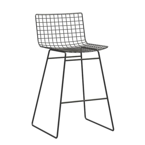 Taburete de Bar Moderno con Respaldo de Rejilla Metálica Negra, Estructura Cantilever, Silla Alta para Exteriores, Villas y Apartamentos - Product Image 1