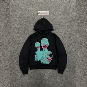 Sudadera con Capucha Negra Informal con Gráficos de Monstruos Abstractos y Estampado de Extraterrestres, Diseño Informal Extra Grande, Gráfico Frontal, Tejido de Algodón, Otoño - Product Image 5