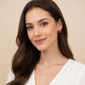 Pendientes de Manzana con Esmalte Rojo Vibrante, Lindos Pendientes de Frutas para Mujer, Joyería para Vacaciones de Verano en la Playa - Product Image 5