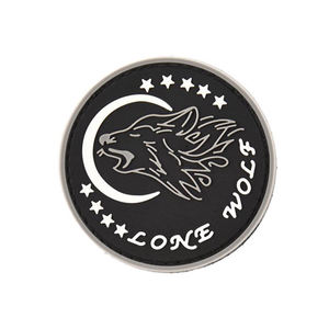 Lone Wolf 3D Embossed Rubber Patch Circle Sew-On Badge Black White <b>Stars</b> Moon <b>Design</b> - Product Image 4