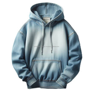 เสื้อฮู้ดแขนยาวผ้าเดนิมสำหรับผู้ชาย, เสื้อแจ็คเก็ตมีฮู้ดผ้ายีนส์ฟอกสีย้อมสีล้วนสำหรับฤดูหนาว - Product Image 1
