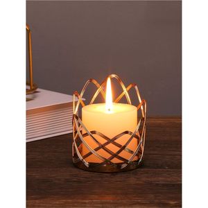 Luxury Gold Metal Wire <b>Tealight</b> Candle Holder Hollow Woven <b>Lantern</b> Desk Centerpiece Votive Candleholder Home Wedding Decor - Product Image 1