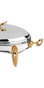 Wholesale Luxury Oval Stainless Steel Chafing Dish Single Food <b>Pan</b> Buffet Warmer Catering Serving Station Gold Accents <b>Stand</b> Sin - Product Image 3
