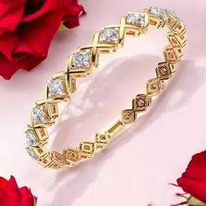 Sparkling Diamond Bracelet High Quality 14K Yellow/ White/ Rose Gold Non-Fade Hip Hop Jewelry for <b>Men</b> and Women - Product Image 1