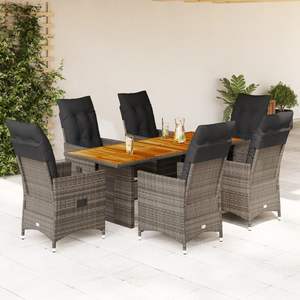 <b>Grey</b> Rattan Garden <b>Dining</b> <b>Set</b> 6 Seater Teak <b>Table</b> Weather Resistant Outdoor Furniture Contemporary Design - Product Image 3