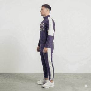 REX FIT SPORTS Men's Full Zip Tracksuit Set Navy <b>White</b> Letter Print 100% Cotton Regular Fit Autumn Sportwear <b>Jogger</b> Outfit - Product Image 3
