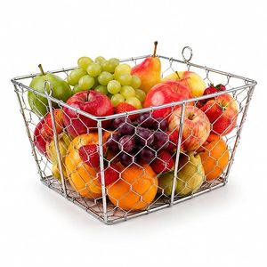Cesta de Frutas y Verduras de Diseño Moderno Hecha a Mano con Alambre Metálico Plateado para Almacenamiento en la Encimera de la Cocina, Organizador Decorativo para Sala de Estar - Product Image 1