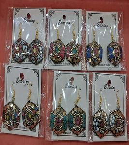 Pendientes de latón con mosaico metálico de estilo bohemio y étnico para mujer, para fiestas, precio de exportación desde India GC-ER-508 - Product Image 1