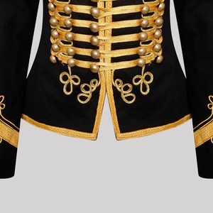 Men's <b>Black</b> <b>Wool</b> Hussar Jacket With Gold Embroidery And Faux Fur Collar Formal Winter <b>Coat</b> For Uniforms - Product Image 3