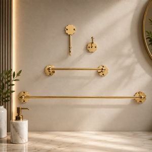Ensemble de porte-serviettes mural en forme de fleur, en métal doré, pour salle de bain, style luxe léger, design à double niveau - Product Image 1