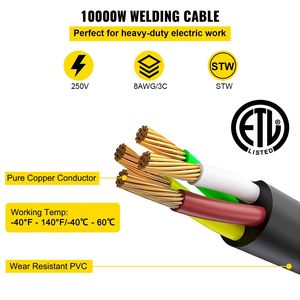 40Amp 50ft 250V สายต่อเชื่อม8เกจ3ง่าม miglincolnplasmilertig NEMA 6-50ปลั๊กเชื่อมสายไฟสำหรับลินคอล์น - Product Image 3