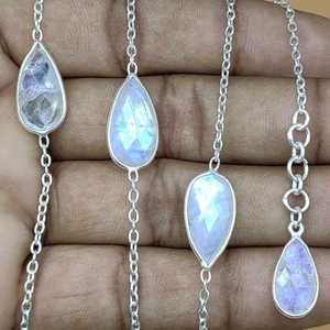 925 Sterling <b>Silver</b> Faceted Moonstone <b>Chain</b> Necklace Handmade Oval Shape Designer Jewelry for Anniversary Fine <b>Chains</b> Gift Idea - Product Image 5