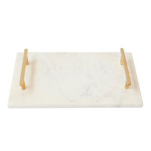 Bandeja de Servir de Mármol Blanco Festivo Regal con Asas de Latón, Bandeja de Piedra de Lujo para Comedor, Regalos de Navidad, Precio al por Mayor - Product Image 1