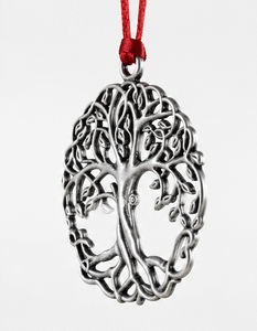 Adorno Colgante de Metal Plateado con Diseño de Árbol de la Vida, Decoración Navideña Redonda - Product Image 2