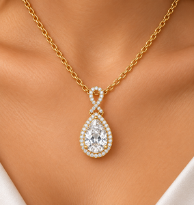 จี้เพชรทรงลูกแพร์เพาะเลี้ยงในห้องปฏิบัติการ ทองคำแท้ 14K 18K ประดับเพชรแบบ Halo Pave  น้ำหนักรวม 4.35 กะรัต DEF VVS รับรองโดย IGI สร้อยคอสำหรับงานแต่งงาน ODM - Product Image 3