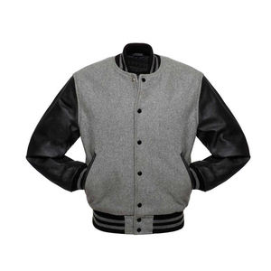 Chaqueta Varsity de Lana para Hombre con Mangas de Cuero Negro, Cierre de Botones, Ropa Casual de Otoño - Product Image 4