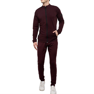Survêtement Homme Bordeaux à Fermeture Éclair Intégrale, Col Montant, Sportswear Décontracté, Couleur Unie, Polyester, Manches Longues, Poches Latérales, Idéal Automne - Product Image 1