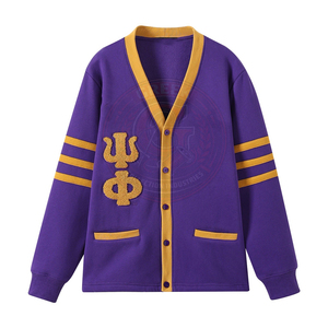 Fraternity Omega Purple Knitted <b>Cardigan</b> <b>Long</b> Sleeve Cotton V-neck Greek Embroidery OPP Letter Men's Sweater Full Sleeve - Product Image 1