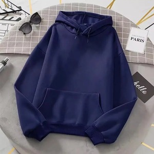 เสื้อฮู้ดสีกรมท่าแบบยูนิเซ็กซ์ ทรงโอเวอร์ไซส์ แขนปกติ สีพื้น มีกระเป๋า สวมใส่สบายๆ สำหรับฤดูใบไม้ร่วง ผ้าถักเฟรนช์เทอร์รี่ รุ่น 2027 - Product Image 1