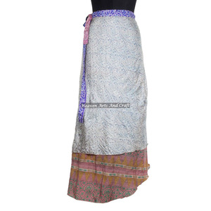 Jupe longue d'été réversible à double couche, imprimé floral, style saris en soie vintage, sexy, pour grandes tailles - Product Image 2