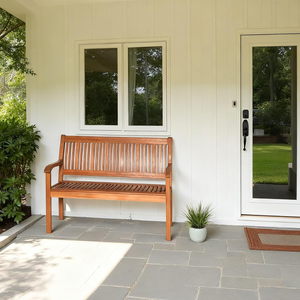 Modern Solid Wood Outdoor Garden <b>Bench</b> with Curved Armrests, Slatted Patio <b>Bench</b> for Porch, Park, Balcony, Hotel & Restaurant - Product Image 4