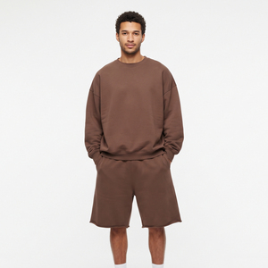 Men's 100%Cotton Sweat <b>Short</b> Set Crew Neck Sweatshirt <b>Shorts</b> Loose Fit Casual Winter Fleece Two Piece Sweat <b>Shorts</b> Set Men - Product Image 1