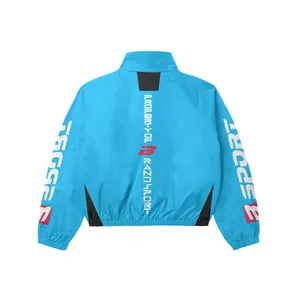 Bright Blue Windbreaker Tracksuit Set | Oversized <b>Zip</b> Hooded Jacket & Pants | Streetwear Matching Set OEM Private Label - Product Image 3
