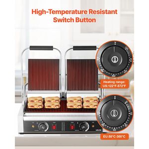 Griglia Elettrica Commerciale per Panini 3600W in Acciaio Inox, Doppia Piastra per Sandwich con Controllo della Temperatura e Maniglia per Attrezzature da Cucina - Product Image 5