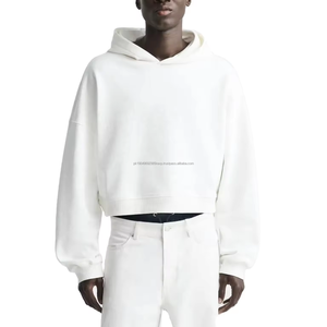 Haute qualité boxy crop 500 gsm fabricants de sweat à capuche french terry 400gsm Heavyweight blue blank crop hoodies - Product Image 1