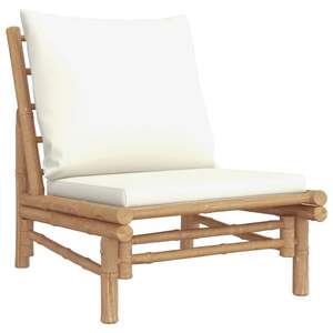 Chaise de jardin en bambou 23,6 x 33,9 x 28,9 po avec coussins blanc crème, ensembles de jardin - Product Image 3