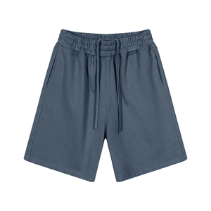 Pantalones Cortos Deportivos Unisex Azul Marino, Pintados a Mano con Logotipo Personalizado en la Parte Delantera, de Algodón Puro, Cintura Elástica, Corte Holgado, Tejido Casual, Cintura Media - Product Image 4