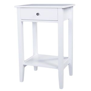 <b>White</b> Two-Tier <b>Bedside</b> Table Coffee Table with Drawer Elegant Nightstands Design - Product Image 2