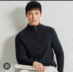 Pull-over tricoté 100% coton pour hommes design personnalisé pull mode coupe régulière manches longues col montant demi-fermeture éclair respirant - Product Image 4