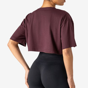 Camiseta de moda al por mayor para mujer, de hombros caídos, lisa, talla grande, ropa de verano, ropa de yoga, cuello redondo - Product Image 2