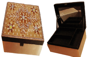 Fancy Cotton Eco-Friendly Flower Theme <b>Rectangular</b> Jewelry Box with Decorative Mirror Glass for Gift - Product Image 4