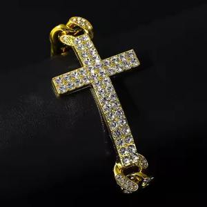 22k Gold Plated <b>Cross</b> <b>Chain</b> Bracelet Men's Hip Hop Crystal Rhinestone Link Style Everyday Wear - Product Image 3