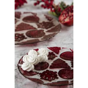 Set di 2 piatti in vetro natalizi Excelsa, rossi, diametro 33,5 cm, per decorazioni da tavola per feste - Product Image 2