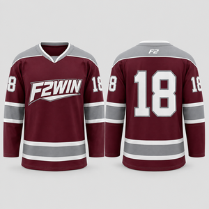 Maillot de hockey sur glace F2WIN pour homme, col en V, manches longues, sublimé, 18 % polyester respirant, coupe régulière adulte, prix de gros - Product Image 1
