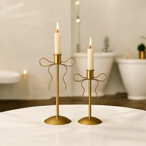 Golden Metal Candle Holder Set of 2 Modern Decorative Tabletop Candle Stand for Home Living Room Dining Table Wedding Party - Product Image 5