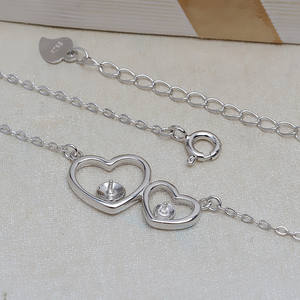 Collier en argent S925 avec double perle et double cœur, avec plateau vide, accessoires de bijoux DIY, 4031 pendentifs et breloques tendance - Product Image 3
