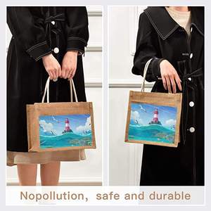 Sacs fourre-tout en toile de jute Paris Dog Tower avec poignées, sacs réutilisables en toile de jute avec fermeture éclair pour les rendez-vous et le travail - Product Image 4