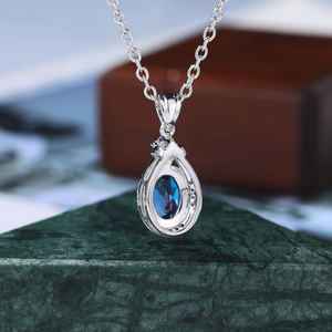 Collier pendentif ovale en Alexandrite avec accent Tanzanite, Or blanc, Bijoux de luxe pour femmes, Fabrication OEM ODM, Vente en gros - Product Image 2