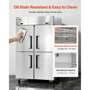 Attrezzatura di Refrigerazione per Cucine Commerciali, Frigorifero/Congelatore Verticale in Acciaio Inox da 48" con 4 Porte, 31 Piedi Cubi, Sbrinamento Automatico - Product Image 6