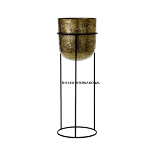 Jardinière en métal de forme ronde avec finition dorée, décoration pour la maison et le jardin, fournitures de jardinage - Product Image 6