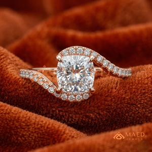 14K/18K Rose Gold Round Cut Engagement <b>Ring</b> with Wave <b>Split</b> Shank & Pavé Halo | Romantic Bridal <b>Ring</b> for Women - Product Image 1