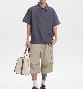 Polo à manches courtes en tricot uni pour homme avec fermeture éclair, style décontracté, longueur normale - Product Image 4
